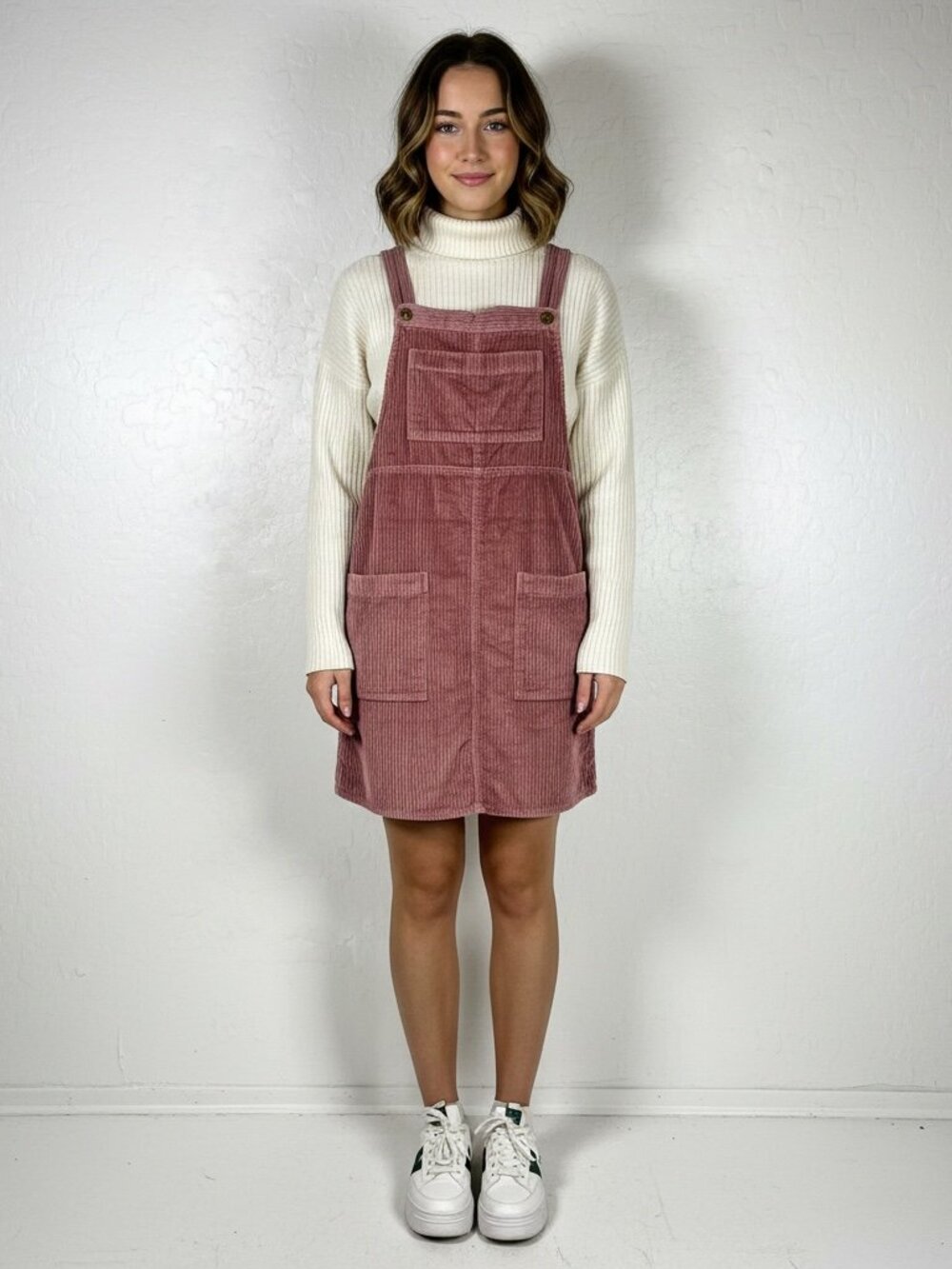 Wild Fable Dusty Rose Corduroy Overall Pinafore Mini Dress Small